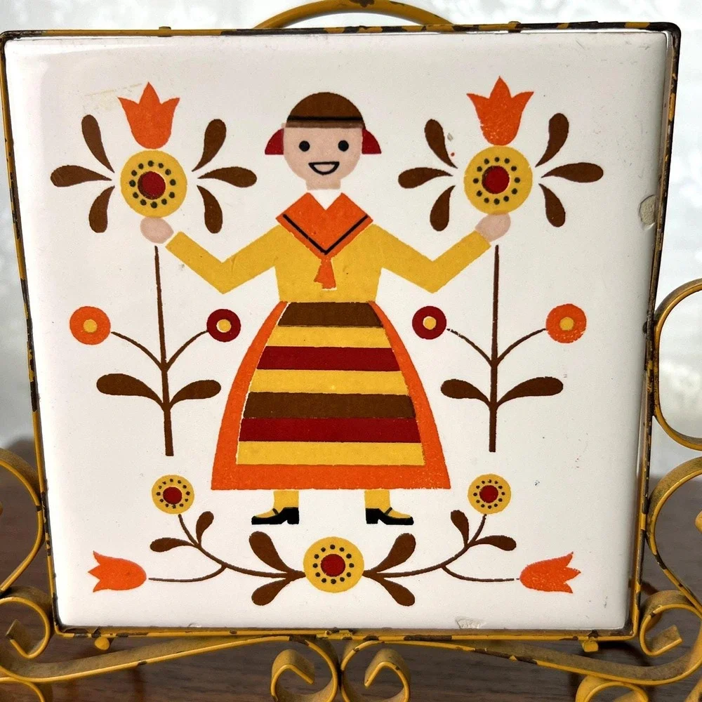 Folk Art Tile Scroll Iron Napkin Holder Cottage Core Kitchen Decor